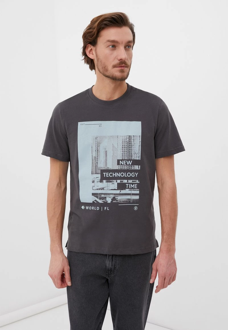 Finn Flare Herren T-Shirt Print - Dark Grey 3 Finn Flare Herren T-Shirt Print - Dark Grey