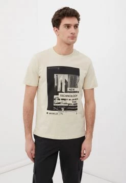 Finn Flare Herren T-Shirt Print - Grey-beige