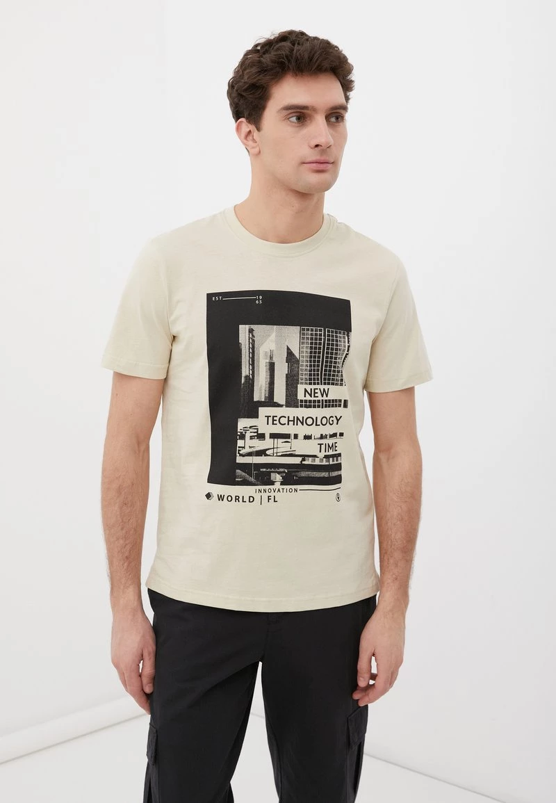 Finn Flare Herren T-Shirt Print - Grey-beige 3 Finn Flare Herren T-Shirt Print - Grey-beige