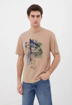 Finn Flare Herren T-Shirt Print - Beige
