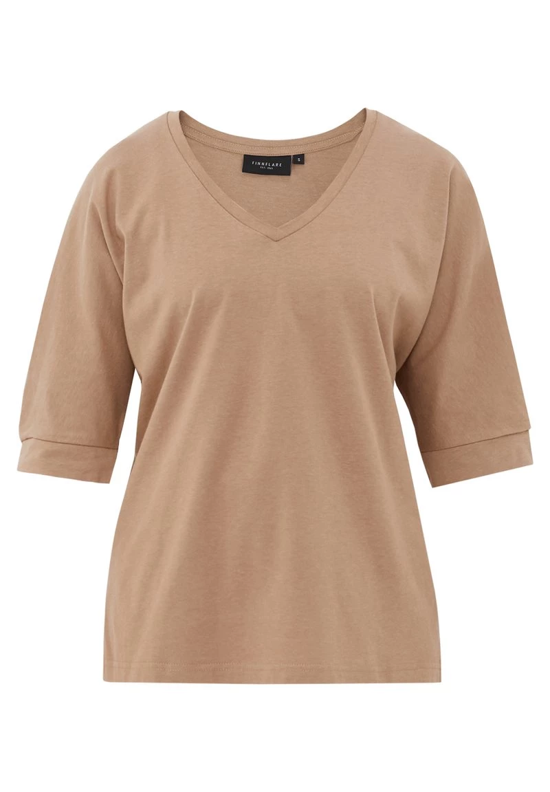 Finn Flare Damen T-Shirt Basic - Dark Beige 7 Finn Flare Damen T-Shirt Basic - Dark Beige – Bild 5