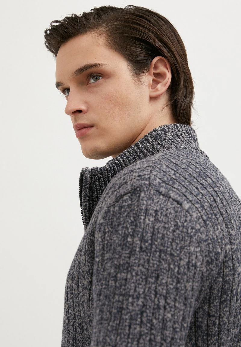 Finn Flare Herren Strickjacke - Dark Blue Melange 6 Finn Flare Herren Strickjacke - Dark Blue Melange – Bild 4