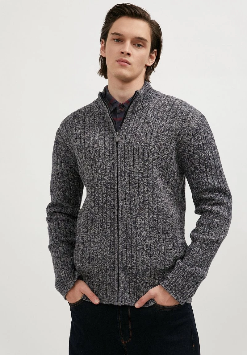 Finn Flare Herren Strickjacke - Dark Blue Melange 3 Finn Flare Herren Strickjacke - Dark Blue Melange